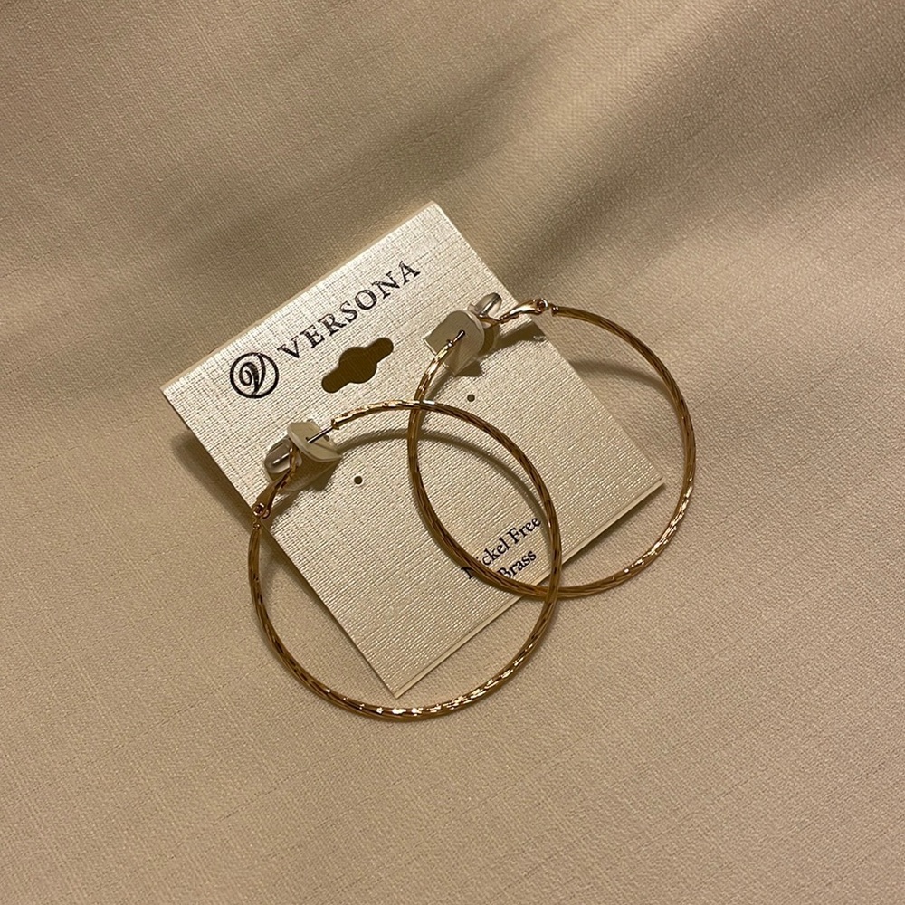 Large Thin Textured Gold Hoop Earrings